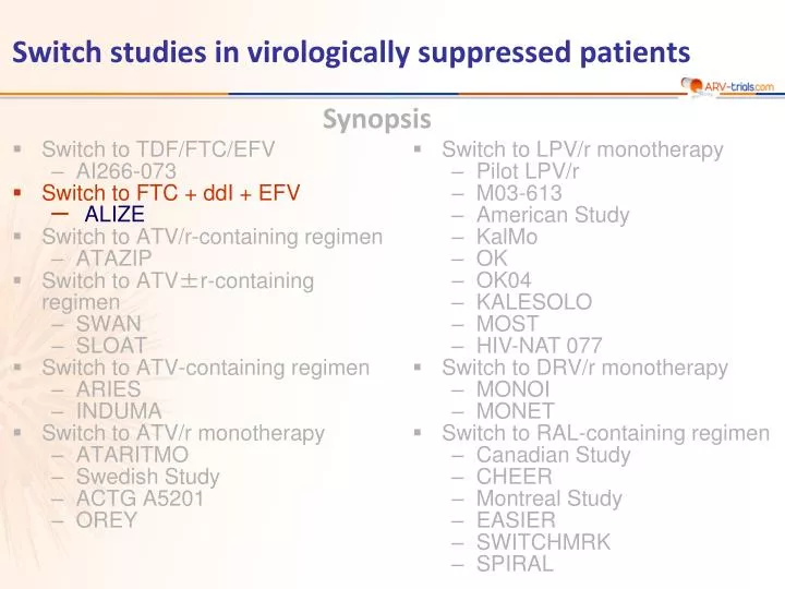 switch studies in virologically suppressed patients