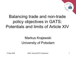 Balancing trade and non-trade policy objectives in GATS: Potentials and limits of Article XIV