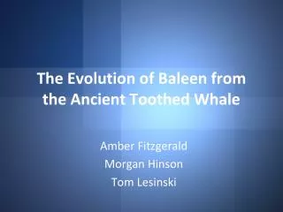 The Evolution of Baleen from the Ancient Toothed Whale