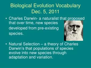 Biological Evolution Vocabulary Dec. 5, 2011
