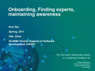 Onboarding, Finding experts, maintaining awareness