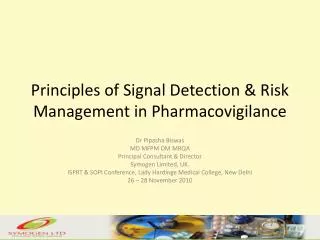 Principles of Signal Detection &amp; Risk Management in Pharmacovigilance