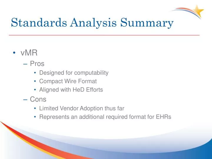standards analysis summary