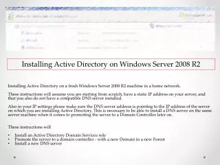 Installing Active Directory on Windows Server 2008 R2
