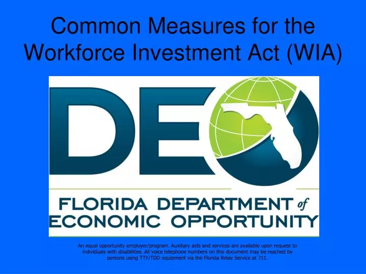 common measures for the workforce investment act wia
