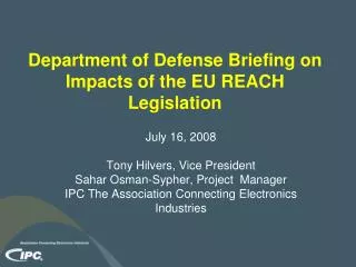 Department of Defense Briefing on Impacts of the EU REACH Legislation