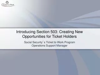 introducing section 503 creating new opportunities for ticket holders
