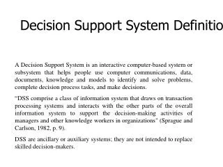 Decision Support System Definition