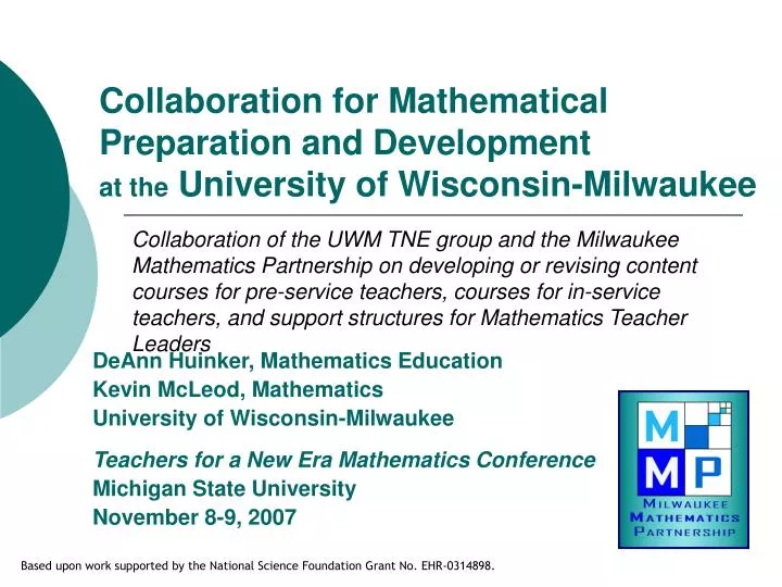 collaboration for mathematical preparation and development at the university of wisconsin milwaukee