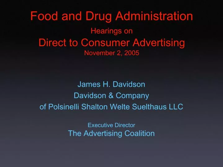 food and drug administration hearings on direct to consumer advertising november 2 2005