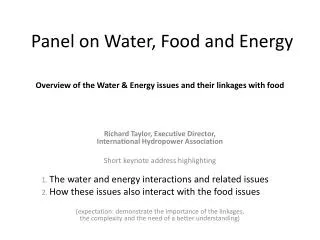 Panel on Water, Food and Energy