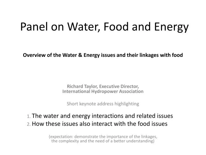 panel on water food and energy