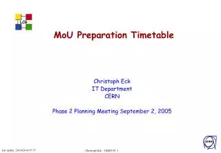 MoU Preparation Timetable