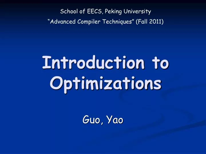 introduction to optimizations