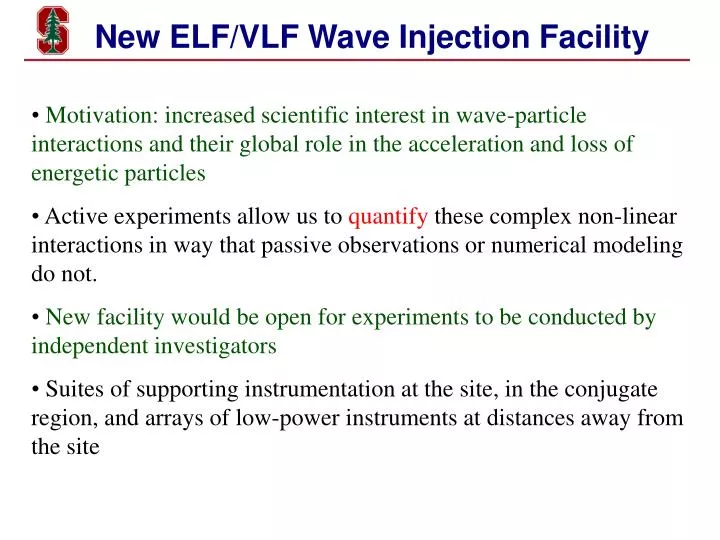 new elf vlf wave injection facility