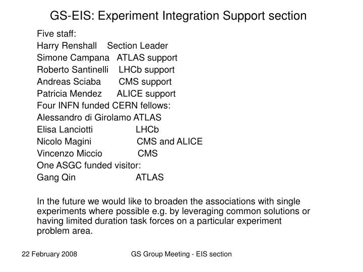 gs eis experiment integration support section