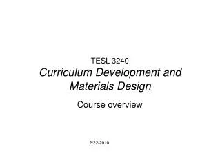 TESL 3240 Curriculum Development and Materials Design