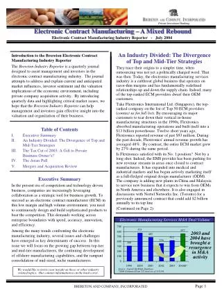 Introduction to the Brereton Electronic Contract Manufacturing Industry Reporter