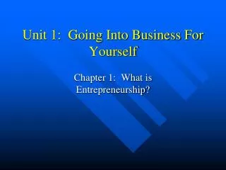 Unit 1: Going Into Business For Yourself