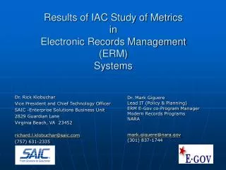 Results of IAC Study of Metrics in Electronic Records Management (ERM) Systems