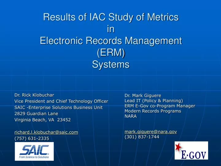 results of iac study of metrics in electronic records management erm systems