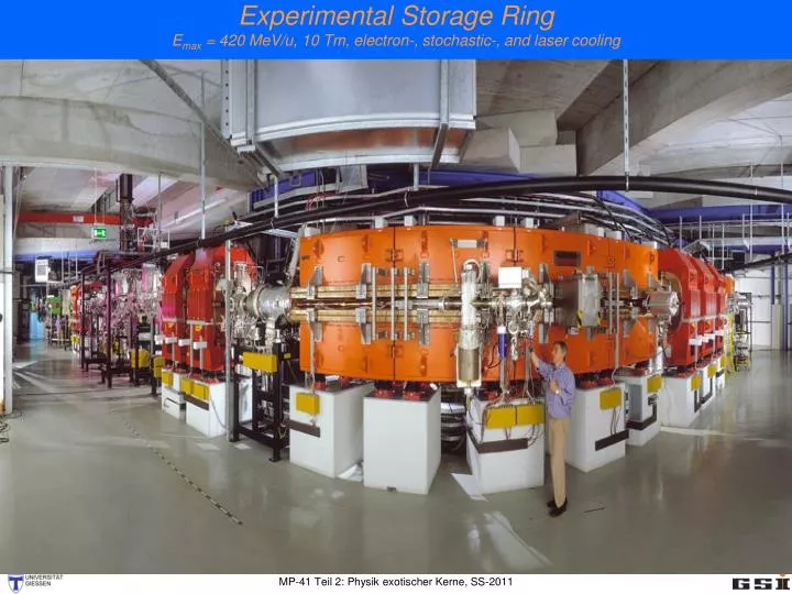 experimental storage ring e max 420 mev u 10 tm electron stochastic and laser cooling