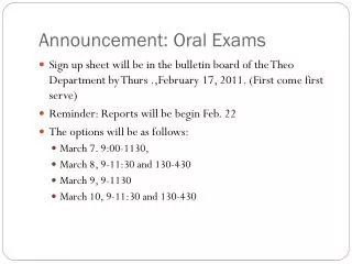 Announcement: Oral Exams