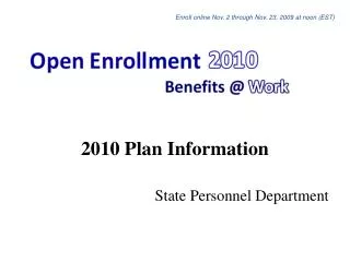 2010 Plan Information State Personnel Department