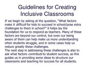 Guidelines for Creating Inclusive Classrooms