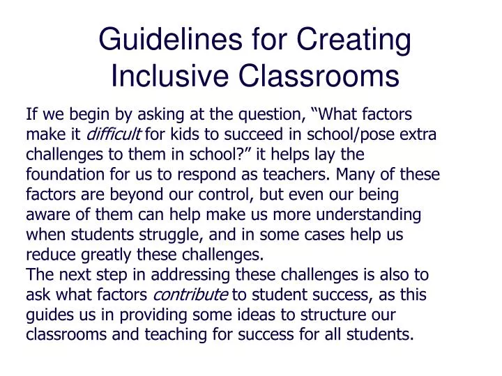 guidelines for creating inclusive classrooms