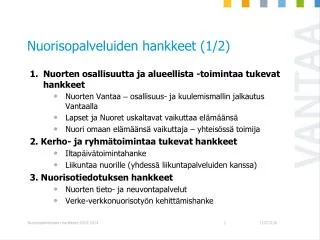 nuorisopalveluiden hankkeet 1 2