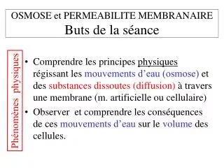 osmose et permeabilite membranaire buts de la s ance