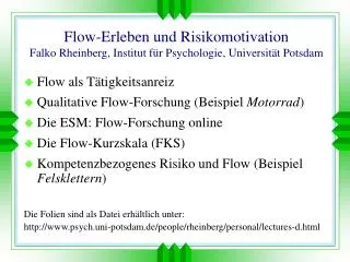 flow erleben und risikomotivation falko rheinberg institut f r psychologie universit t potsdam