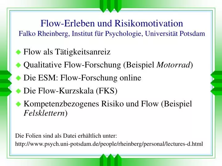 flow erleben und risikomotivation falko rheinberg institut f r psychologie universit t potsdam