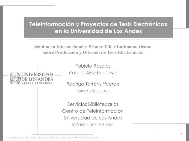 teleinformaci n y proyectos de tesis electr nicas en la universidad de los andes