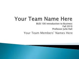Your Team Name Here BUSI 100 Introduction to Business Fall 2010 Professor Julie Hall