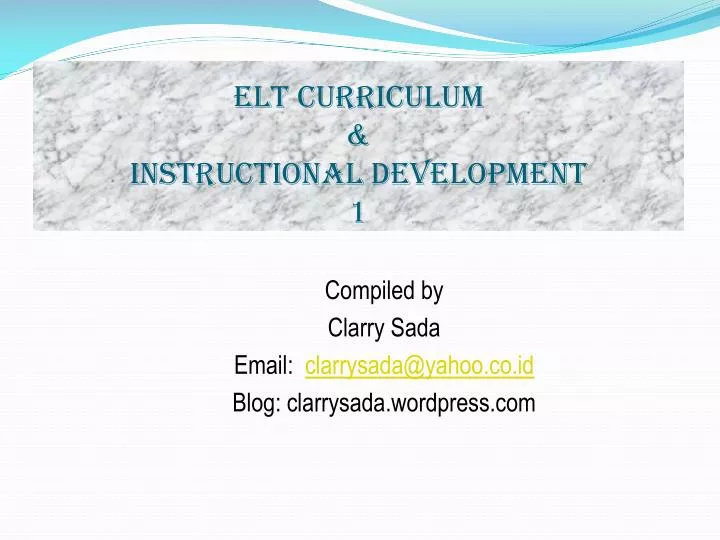 elt curriculum instructional development 1