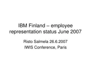 ibm finland employee representation status june 2007