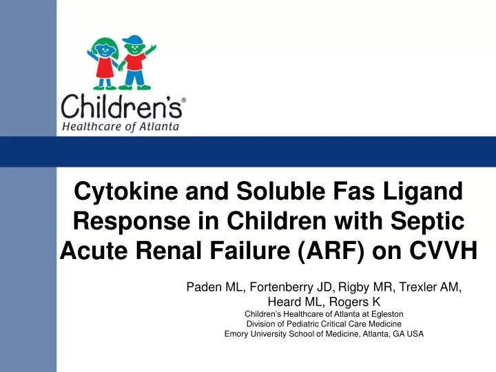 cytokine and soluble fas ligand response in children with septic acute renal failure arf on cvvh