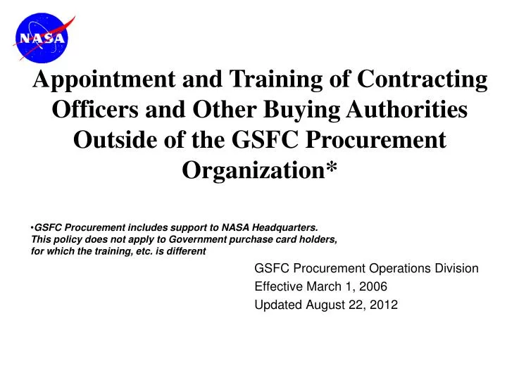 gsfc procurement operations division effective march 1 2006 updated august 22 2012