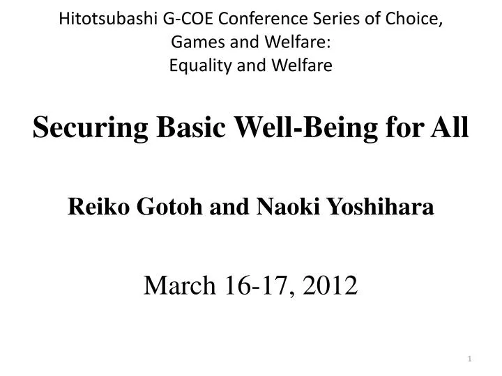 hitotsubashi g coe conference series of choice games and welfare equality and welfare