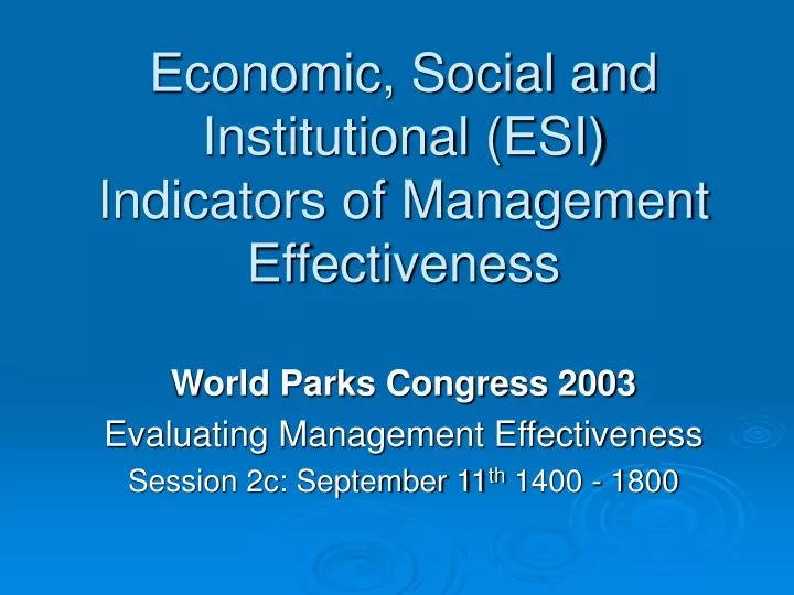 economic social and institutional esi indicators of management effectiveness