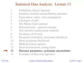 Statistical Data Analysis: Lecture 13