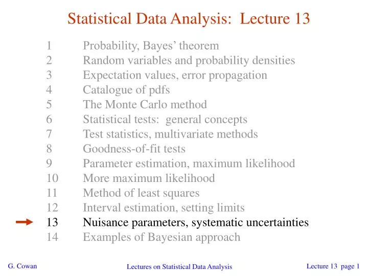 statistical data analysis lecture 13