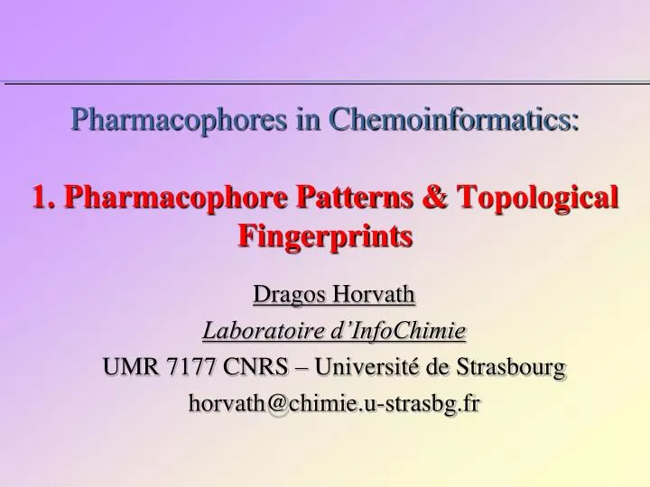 pharmacophores in chemoinformatics 1 pharmacophore patterns topological fingerprints