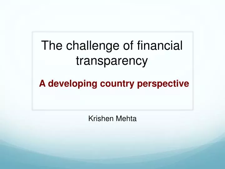 the challenge of financial transparency