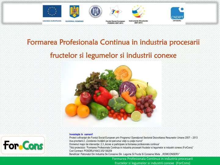 formarea profesionala continua in industria procesarii fructelor si legumelor si industrii conexe