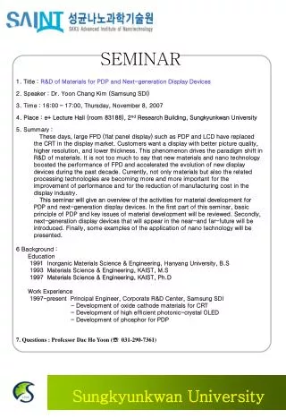 1. Title : R&amp;D of Materials for PDP and Next-generation Display Devices