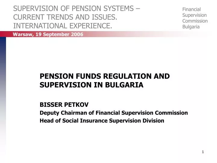 supervision of pension systems current trends and issues international experience