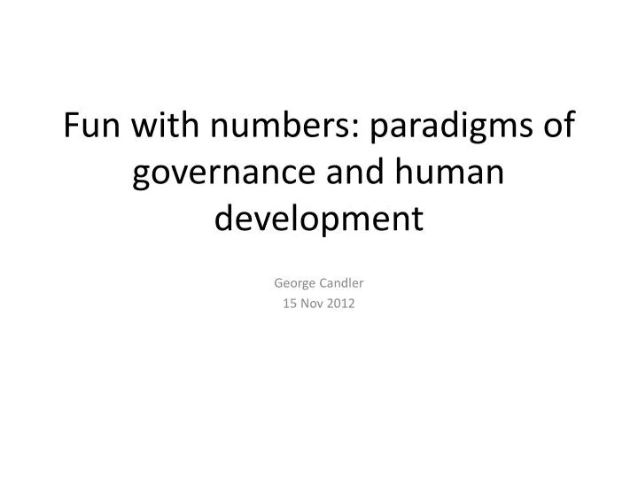 fun with numbers paradigms of governance and human development